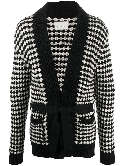 Laneus Check Knitted Cardigan In Black