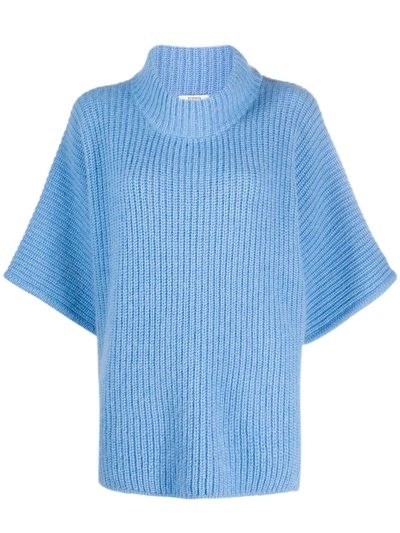 Peserico High Neck Knitted Poncho In Blue