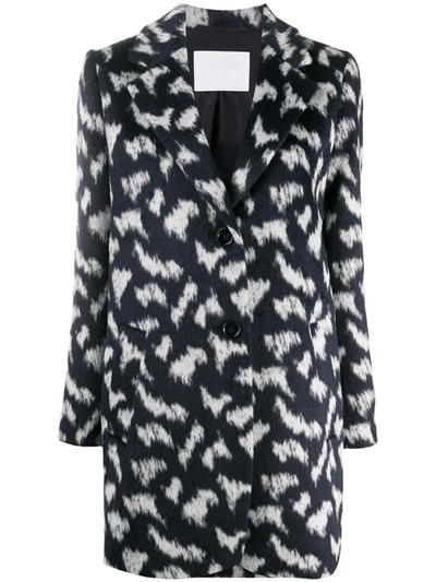 Hugo Boss Relaxed Fit Coat In Pony Print Textured Fabric In Blue