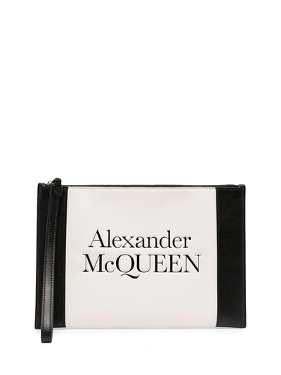 Alexander Mcqueen Embossed Logo Colour Block Clutch In White
