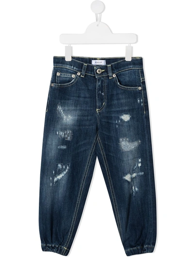 Dondup Kids' Elastic-hem Distressed Jeans In Blue