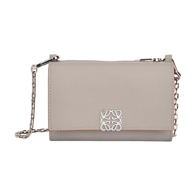 Loewe Anagram-embellished Grained-leather Wallet-on-chain In Smoke