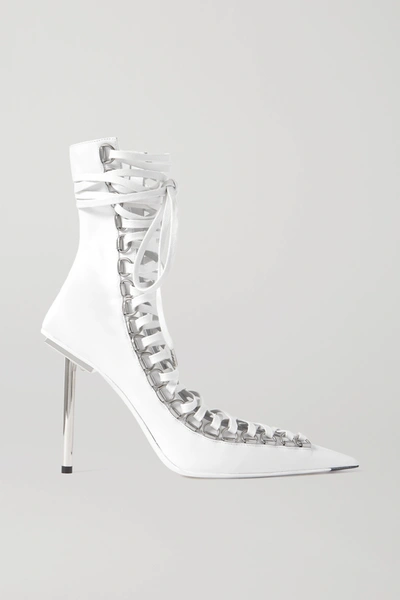 Balenciaga Womens White Corset Patent-leather Heeled Ankle Boots 4.5