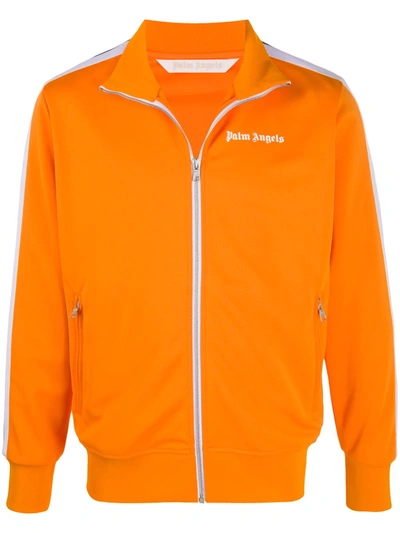 Palm Angels Logo Print Zipped Jacket In Orange