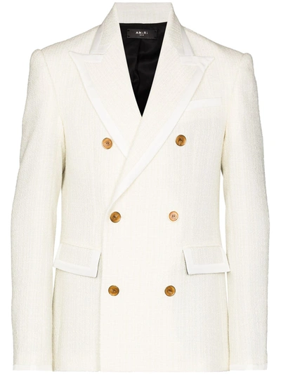 Amiri Double-breasted Silk Twill-trimmed Wool-blend Bouclé Blazer In White