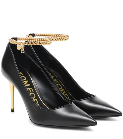 Tom Ford Chain-trimmed Leather Pumps In Black