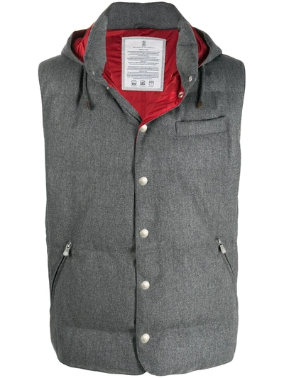 Brunello Cucinelli Twill Puffer Gilet In Grey