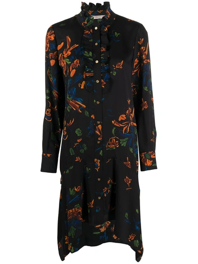 Tory Burch Cora Belted Ruffled Floral-print Crepe Dress In Ceramic Bouquet