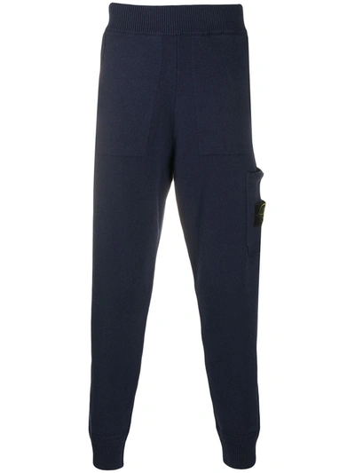 Stone Island Skinny-fit Knitted Track Trousers In Blue