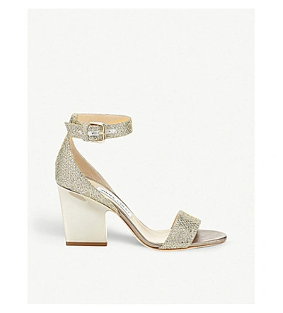 Jimmy Choo Edina 85 Champagne Glitter Fabric Wedges | ModeSens