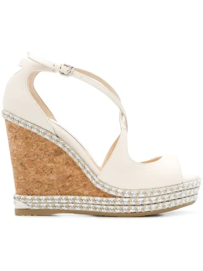 Jimmy Choo Dakota 120 Leather Wedge Sandals In Neutrals