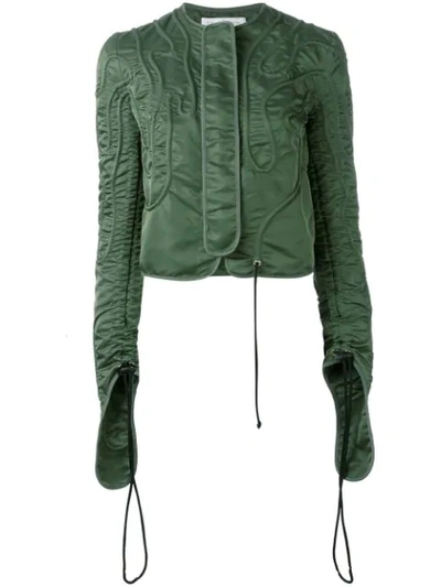 Jw Anderson Squiggle-drawstring Satin-twill Bomber Jacket In Military Green