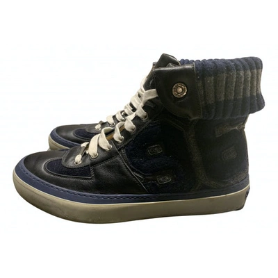 Pre-owned Jimmy Choo Leather High Trainers In Navy