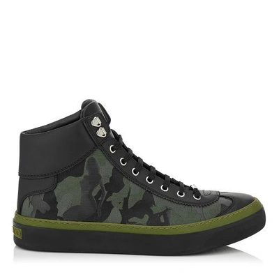 Jimmy Choo Argyle Light Olive Camo Fabric Mix High Top  display picture 1