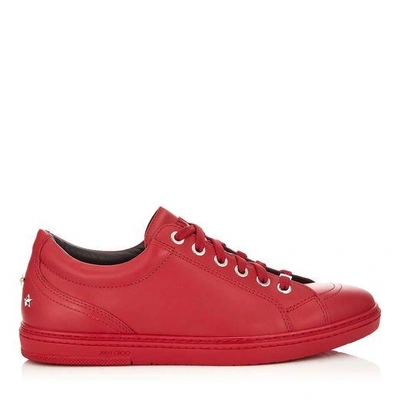 Jimmy Choo Cash Deep Red Smooth Calf Leather Low Top Trainers
