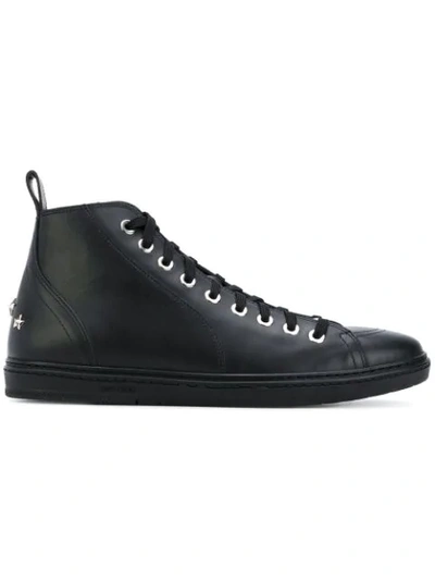 Jimmy Choo Colt Black Smooth Calf Leather High Top Trainers