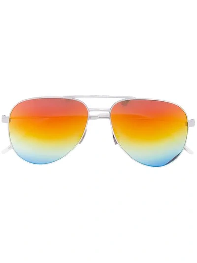 Saint Laurent Silver Tone Classic 11 Aviator Sunglasses In White