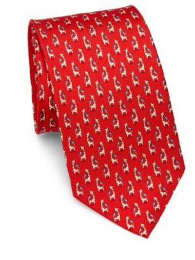 Ferragamo Giraffe & Bird Silk Tie In Red