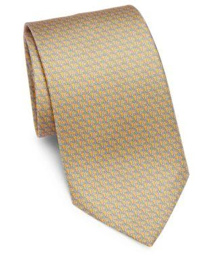 Ferragamo Horseshoe-print Silk Tie In Yellow