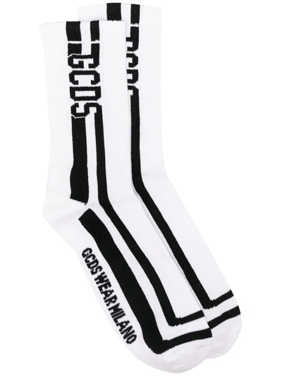 Gcds White Cotton Socks With Contrasting Stripes