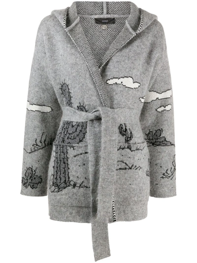 Alanui Snoopy Needles Knitted Cardigan In Grey