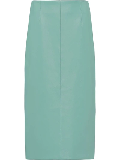 Prada Long Nappa Leather Skirt In Blue