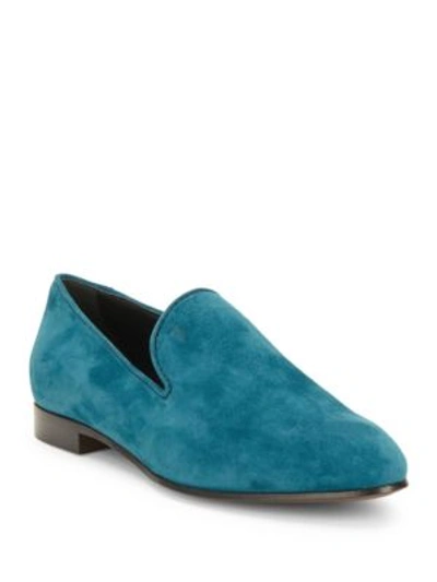 Tod's Pebbled Suede Slip-on Shoes In Teal