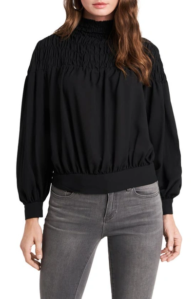 1.state Smocked Neck Tie Back Blouse In Rich Black
