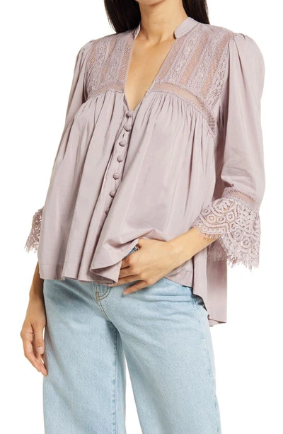 Free People Esme Button-up Top In Lavender Mauve