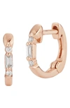 Dana Rebecca Designs Sadie Pearl Mini Baguette Diamond Huggie Hoop Earrings In Rose Gold