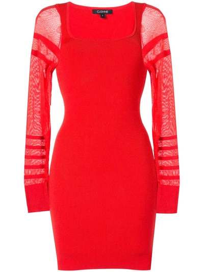 Cushnie Sheer-sleeve Mini Dress In Red