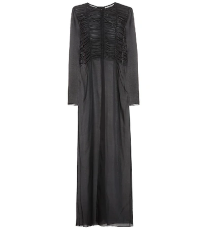 The Row Sabrina Ruched Silk-georgette Shirtdress In Black