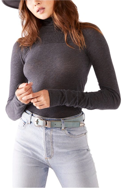 Free People Caroline Smocked Turtleneck Top In Black