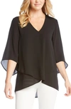 Karen Kane Three Quarter Sleeve Crossover Top In Black