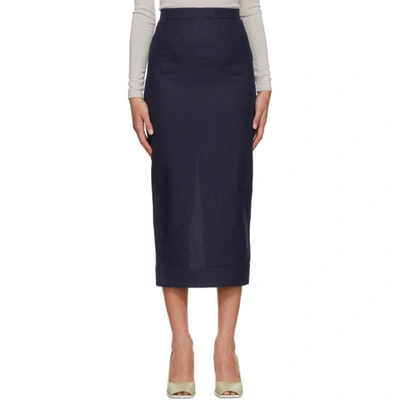 Jacquemus Valerie Cutout-waist Midi Pencil Skirt In Blue