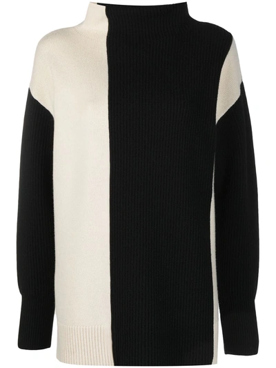 Joseph Two-tone Merino Wool Turtleneck Sweater In Black