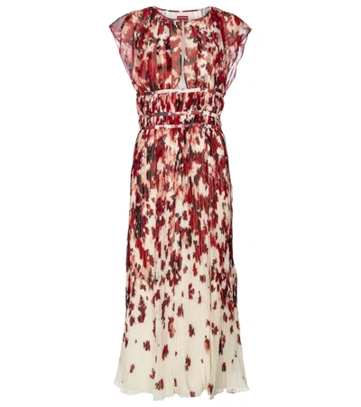 Altuzarra Angi Ikat Floral-print Ruched Georgette Dress In Red
