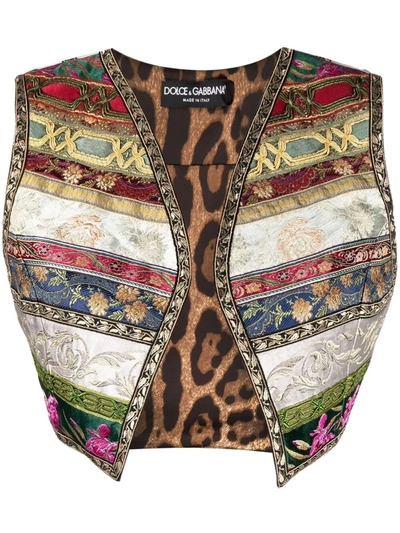 Dolce & Gabbana Patchwork Waistcoat In Multicolour Jacquard In Gold