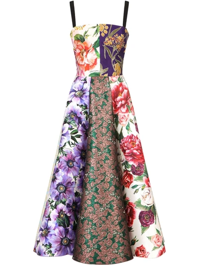 Dolce & Gabbana Longuette Dress In Patchwork Jacquard In Multi