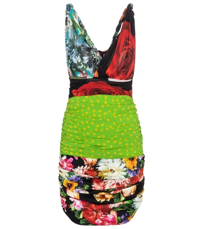 Dolce & Gabbana Short Patchwork Charmeuse And Georgette Dress In Multicolor