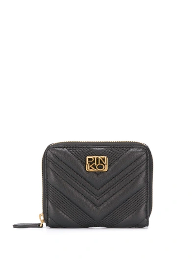 Pinko Quilted Logo-plaque Wallet In Black