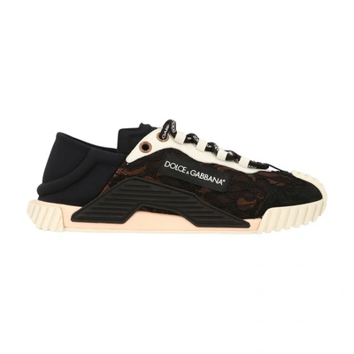 Dolce & Gabbana Low Top Sneakers In Nero Nocciola