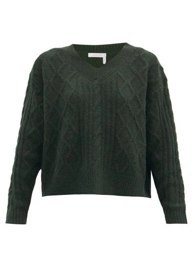 See By Chloé Aran-knit V-neck Sweater In Green