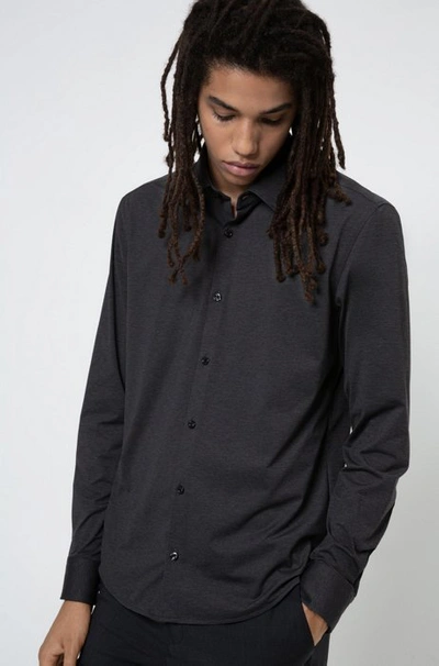 Hugo Boss - Slim Fit Shirt In Melange Stretch Jersey - Black