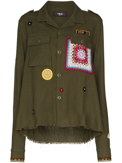 Amiri Appliqué Detail Military Jacket In Green