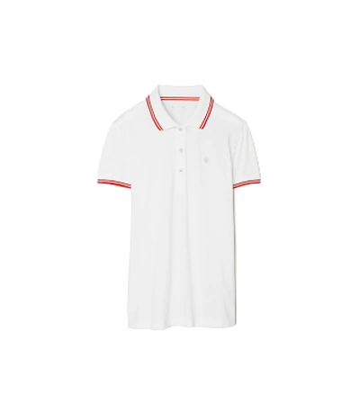 Tory Sport Classic Tech Pique Polo In Snow White/red