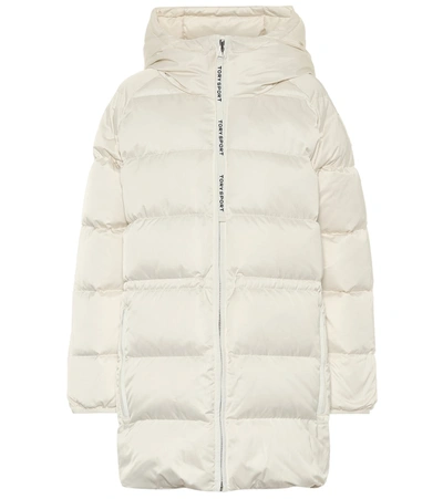 Tory Sport Tory Burch Hooded Performance Satin Down Jacket In Ivory Pearl