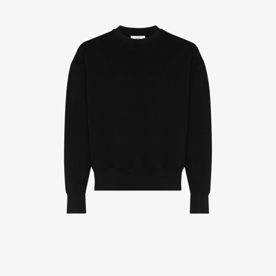 Ami Alexandre Mattiussi Ami Logo Embroidered Crewneck Sweatshirt In Black