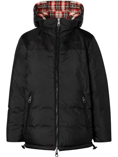 Burberry Reversible Tartan Puffer Jacket In Black