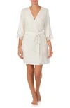 Kate Spade Short Long-sleeve Robe In White/black